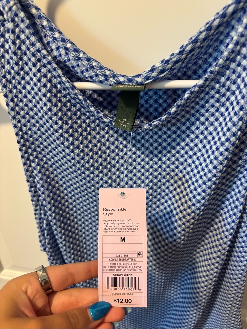 Blue Patterned Ruched Side Tank Top - Picture 4 of 5